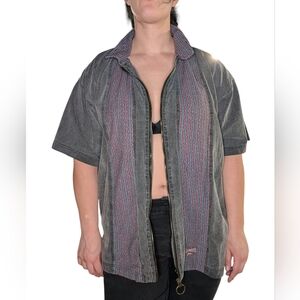 Vintage Quiksilver Gray Button Down Shirt with Striped Detail